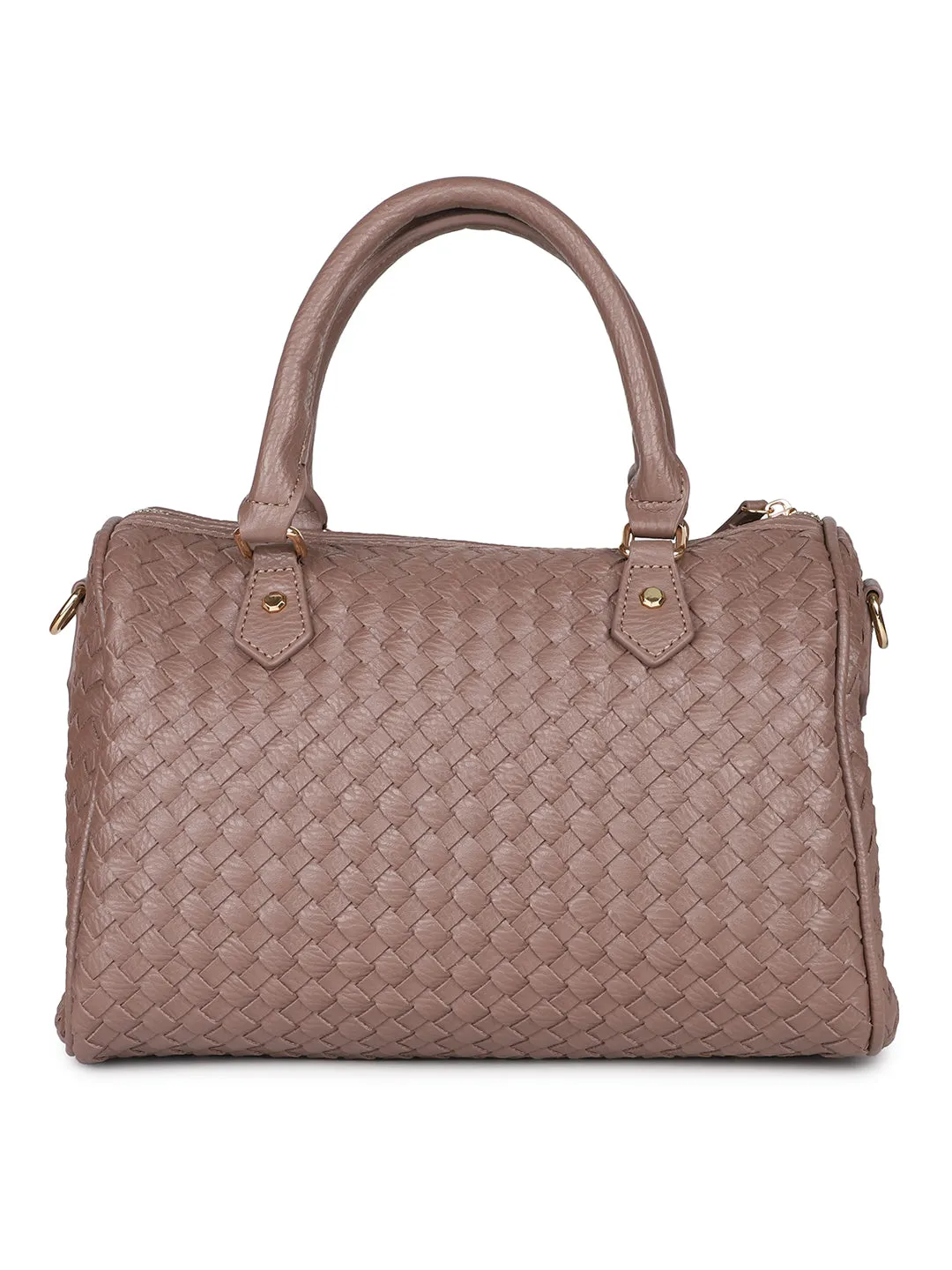 Women Brown Woven Textured Structured Handheld Bag