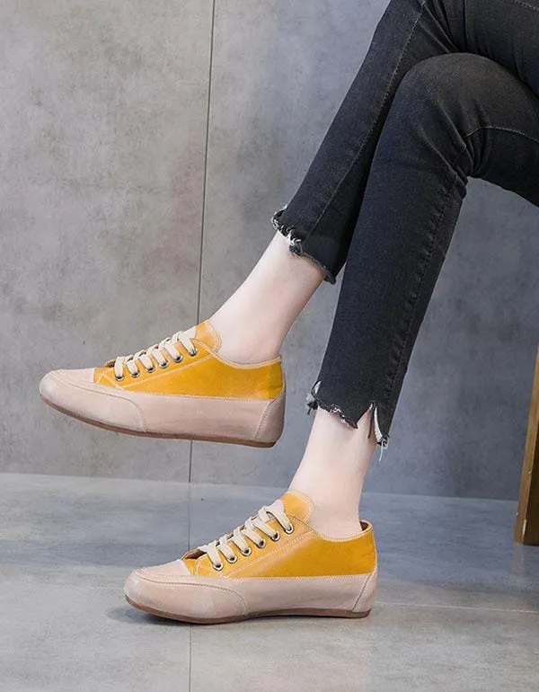 Women's Lace Up Leather Casual Flat Shoes