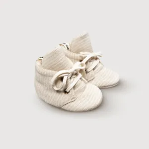 Wool Rib Baby Booties - Oat Stripe