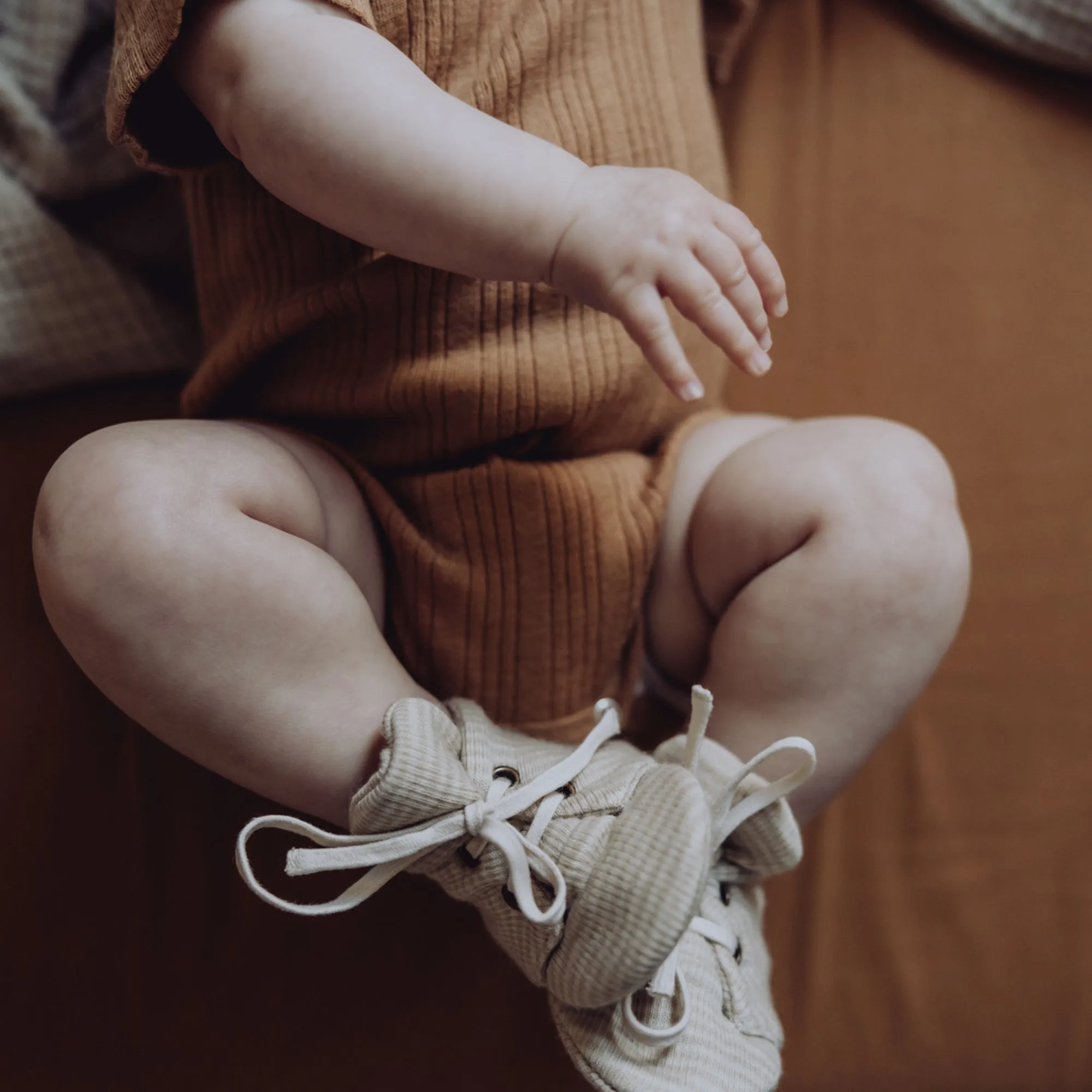 Wool Rib Baby Booties - Oat Stripe